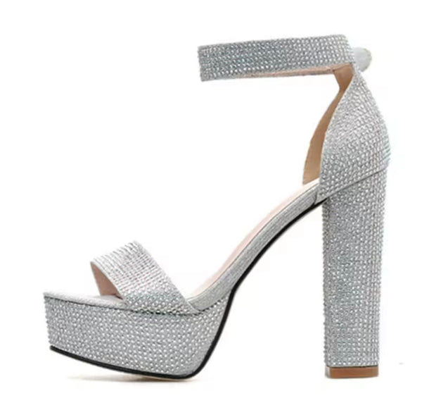 Women Fashion Silver Sparkly Platform High Heel Sandals