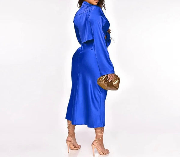 Women Satin Sexy Full Sleeve Two Piece Maxi Skirt Set