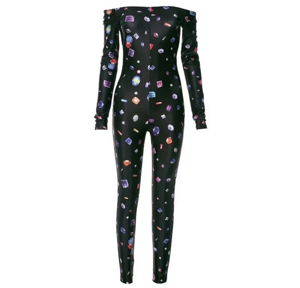 Women Sexy Printed Off The Shoulder Full Sleeve Jumpsuit