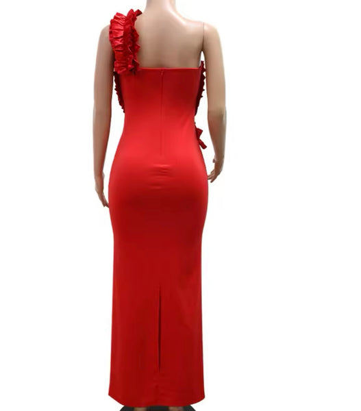 Women Sexy Cut Out Ruffled One Shoulder Sleeveless Dress