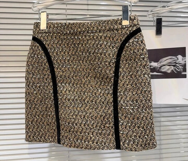 Women Sexy Fashion Halter Crop Tweed Two Piece Skirt Set