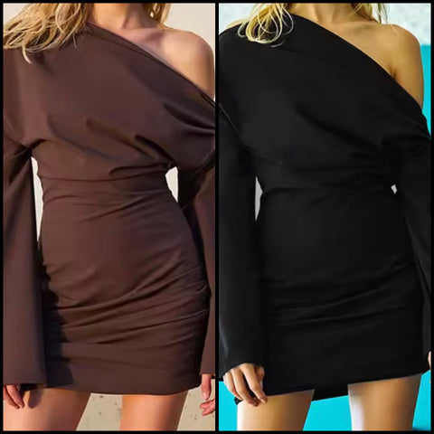 Women Sexy Off The Shoulder Ruched Full Sleeve Dress