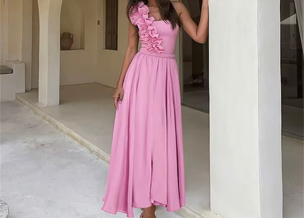 Women Sexy Ruffled One Shoulder Swimsuit Cover Up Set