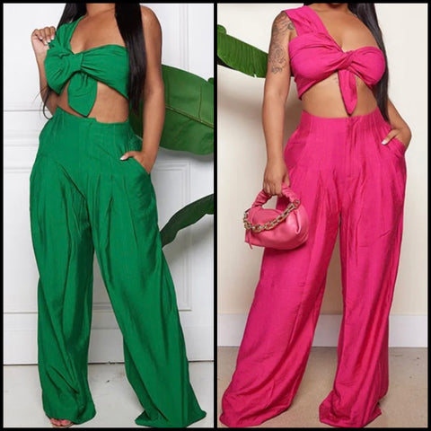 Women Sexy One Shoulder Sleeveless Two Piece Pant Set