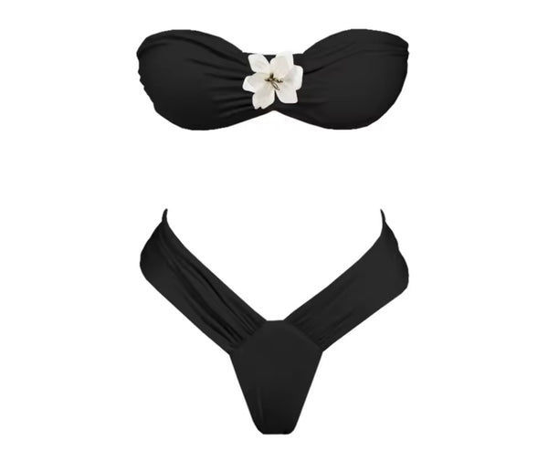 Women Strapless Floral Bikini Cover Up Set