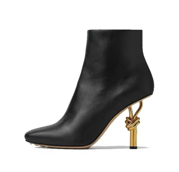 Women Fashion Pointed Toe Gold High Heel Ankle Boots