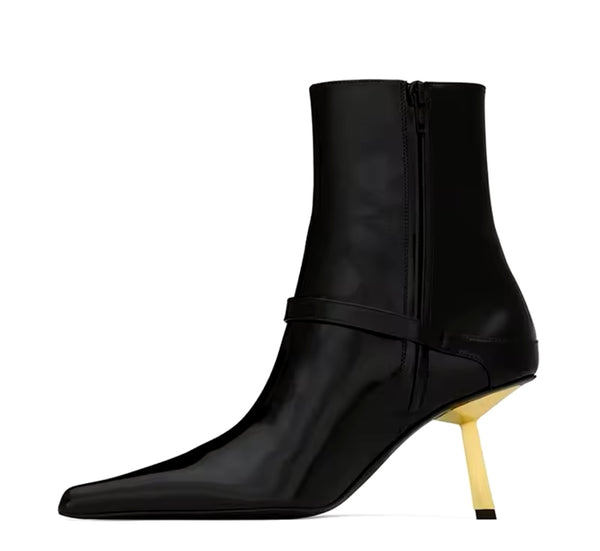 Women Fashion Pointed Toe Gold Buckled High Heel Ankle Boots