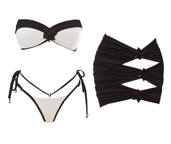 Women Strapless Floral Bikini Cover Up Set