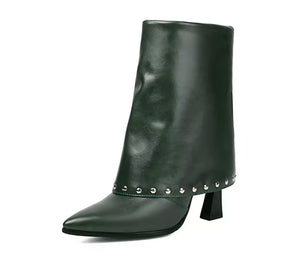 Women Pointed Toe Rivet High Heel Fashion Ankle Boots