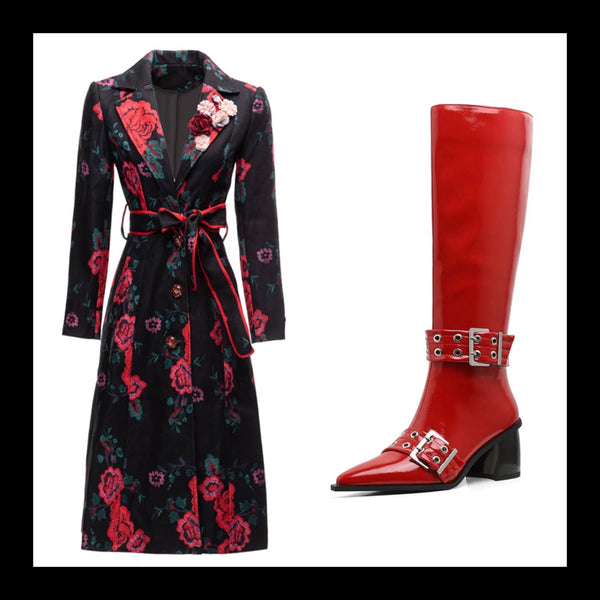 Women Fashion Floral Trench Jacket