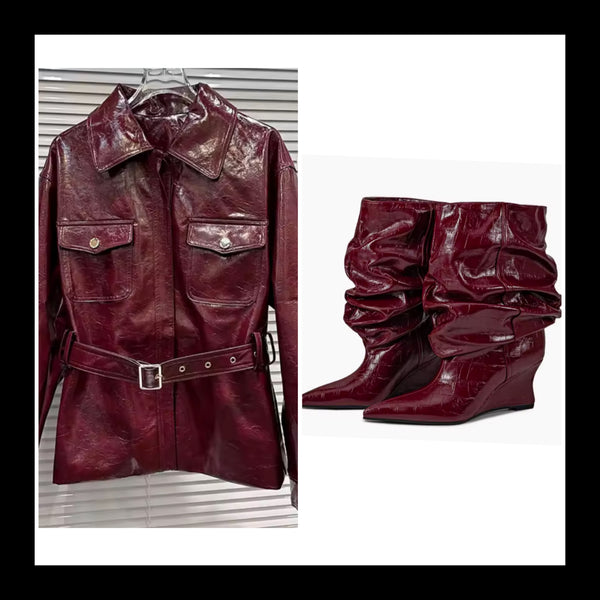 Women Pointed Toe Ruched Fashion Faux Leather Platform Ankle Boots