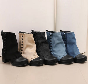 Women Fashion Button Denim Ankle Boots