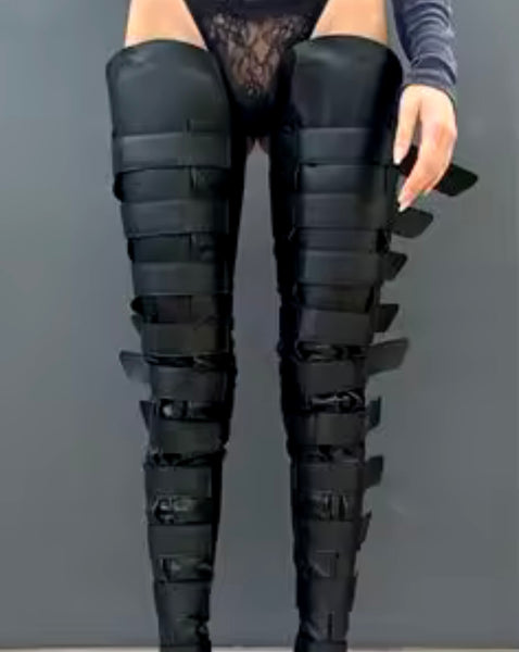 Women Fashion Open Toe Over The Knee Black Snap Boots