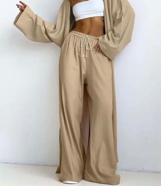 Women Khaki Two Piece Fashion Full Sleeve Pant Set