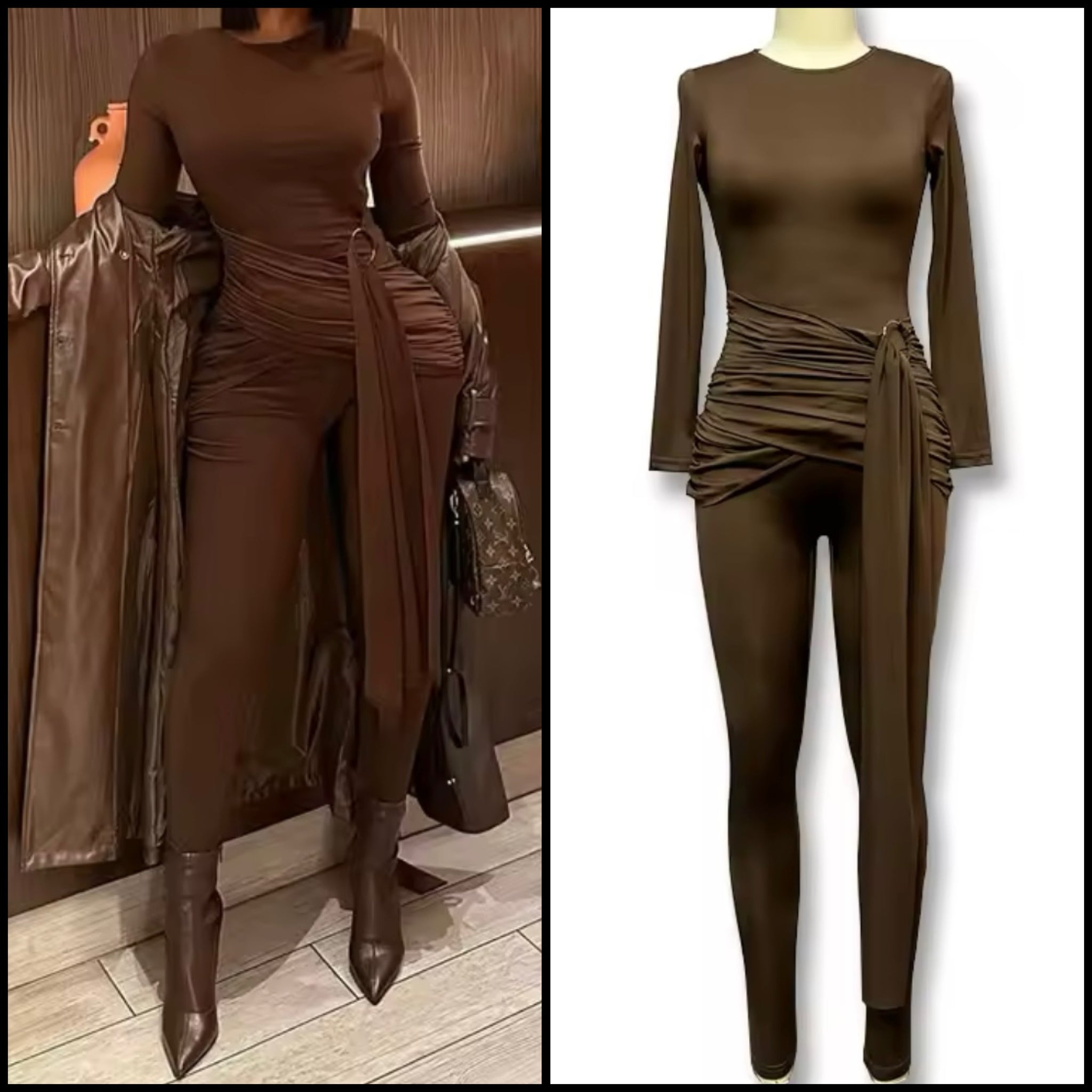 Women Brown Sexy Full Sleeve Jumpsuit