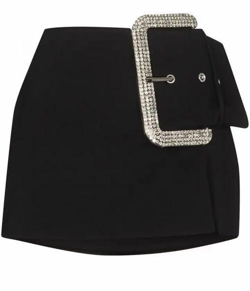 Women Fashion Black Big Bling Buckled Skirt