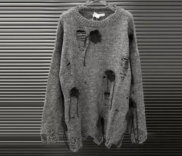 Women Color Fashion Distressed Oversized Sweater Top