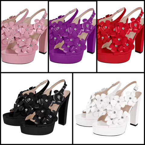Women Fashion Floral High Heel Platform Ankle Strap Sandals