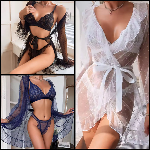 Women Sexy Lace Three Piece Lingerie Set