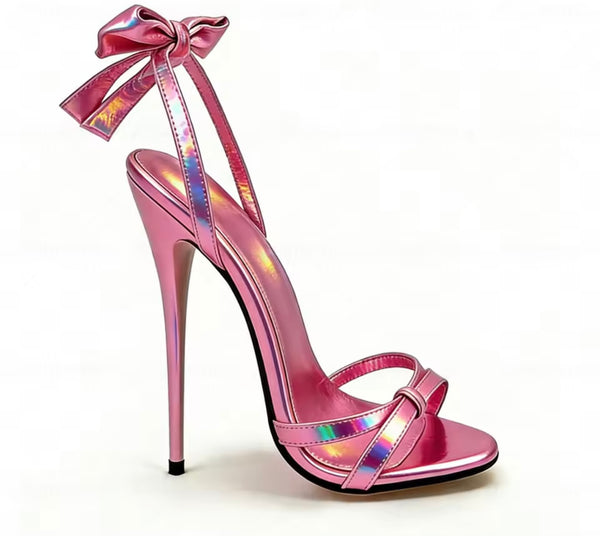 Women Fashion Metallic Bow High Heel Sandals