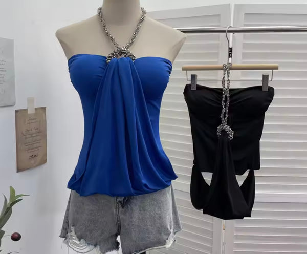 Women Metal Halter Sleeveless Color Fashion Top