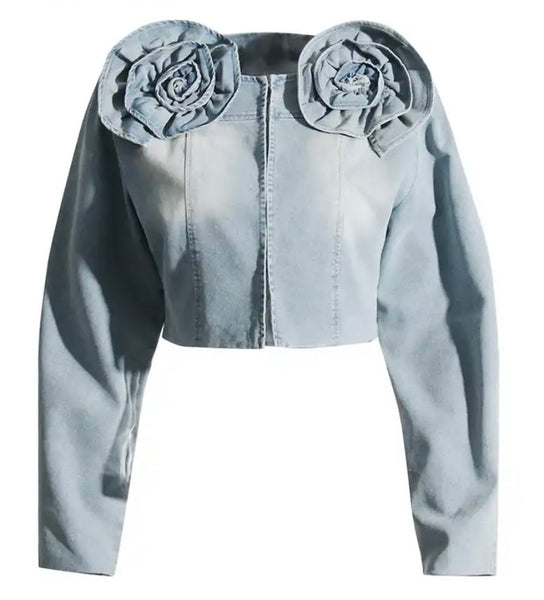 Women Rose Fashion Denim Jacket