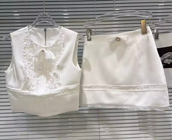 Women Sleeveless Ruffled Solid Color Two Piece Sexy Skirt Set