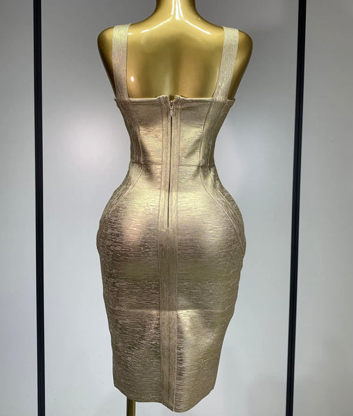 Women Sexy Sleeveless Metallic Bandage Dress