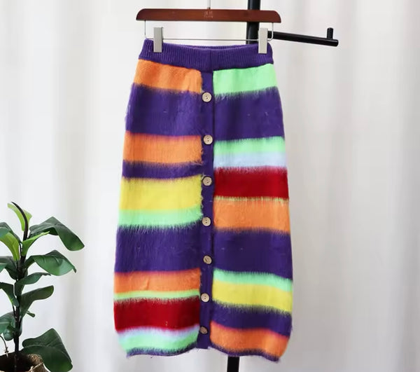 Women Fashion Multicolored Button Up Two Piece Skirt Set