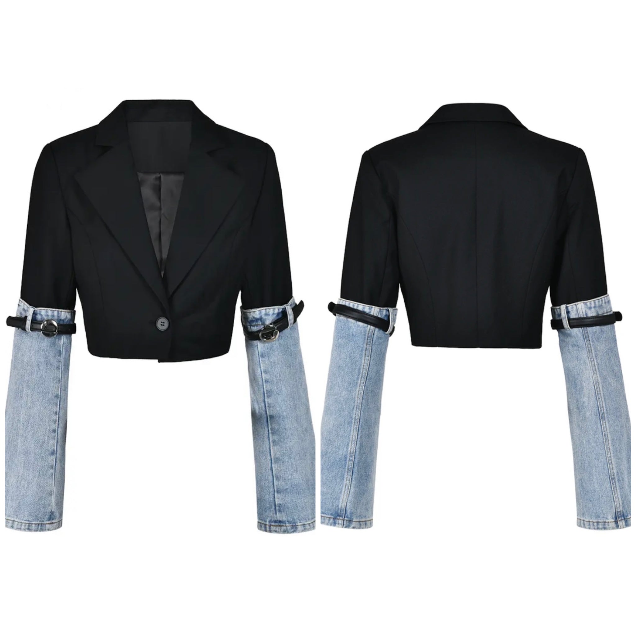 Women Fashion Belted Blazer Crop Top