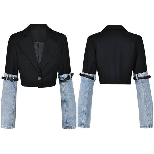 Women Fashion Belted Blazer Crop Top