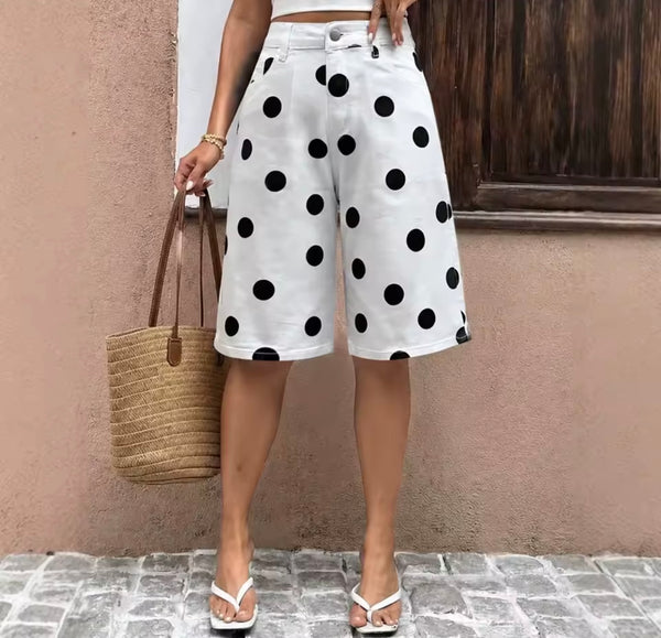 Women Fashion Polka Dot Denim Shorts