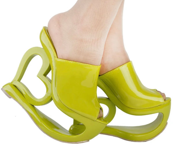 Women Green Heart Platform Fashion Sandals