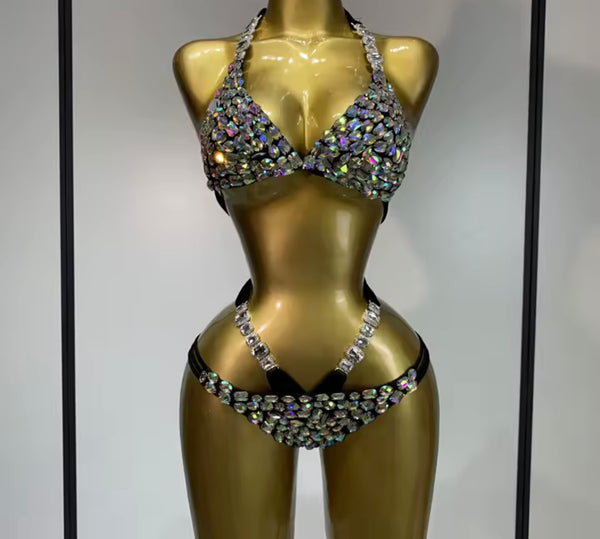 Women Sexy Halter Rhinestone Bikini Swimsuit