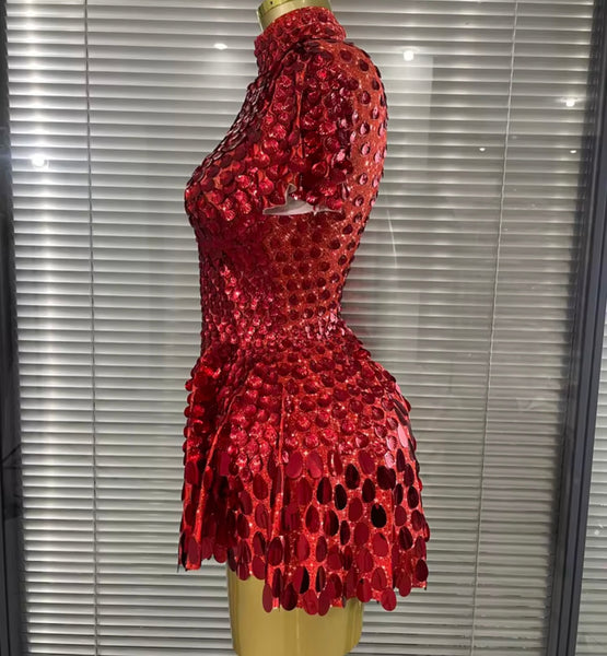 Women Sexy Sequins Short Sleeve Dress