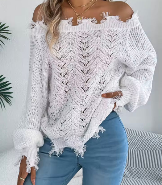Women Color Fashion Off The Shoulder Knitted Sweater Top