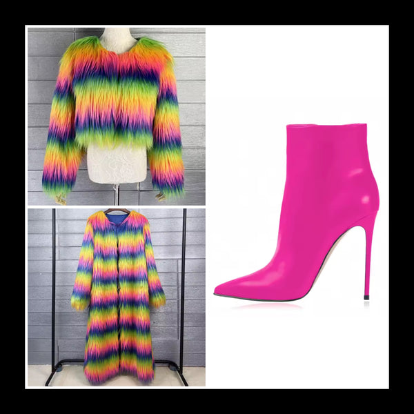 Women Multicolored Fashion Faux Fur Short/Long Jacket