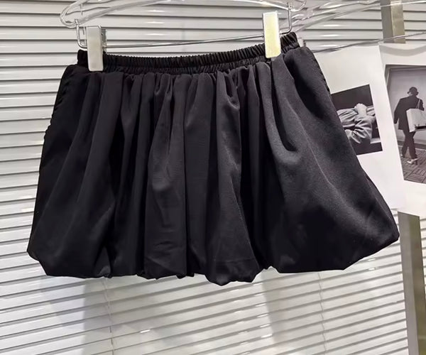 Women Collar Rivet Short Sleeve Black Two Piece Skirt Set