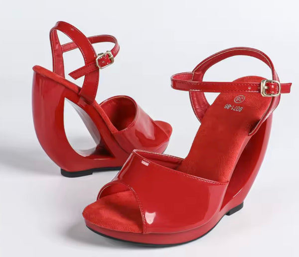 Women Fashion Patent Leather Platform Ankle Strap Sandals