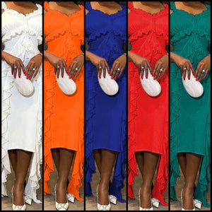 Women Sexy Solid Color Sleeveless Ruffled Dress