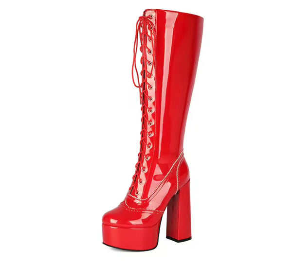 Women Fashion Lace Up Platform High Heel Knee Length Boots
