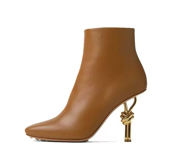 Women Fashion Pointed Toe Gold High Heel Ankle Boots