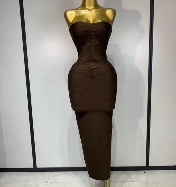 Women Sexy Strapless Bandage Maxi Dress