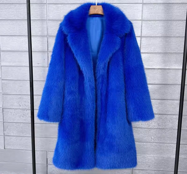 Women Fashion Color Faux Fur Long Coat