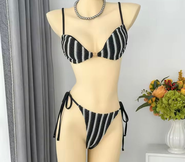 Women Sexy Color Striped Bikini Cover Up Set
