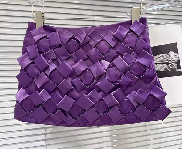 Women White Button Up Full Sleeve Two Piece Purple Skirt Set