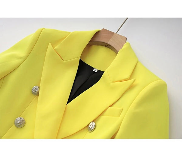 Women Yellow Fashion Two Piece Blazer Skirt Set