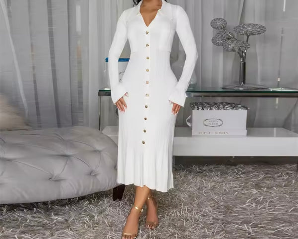 Women Sexy Button Up Full Sleeve Maxi Dress
