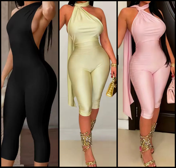 Women Halter Sleeveless Open Back Sexy Romper
