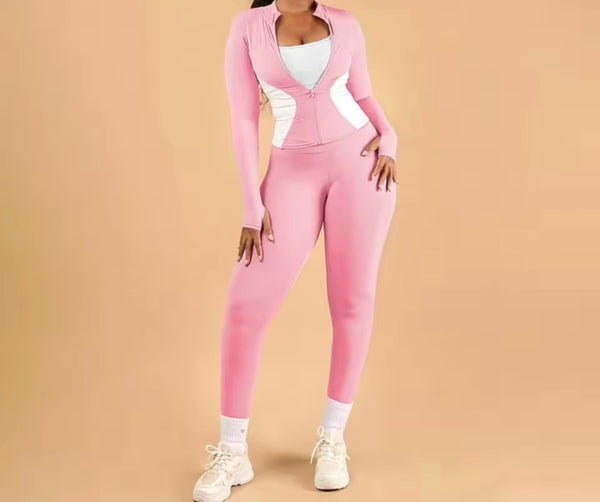 Women Zip Up Full Sleeve Fashion Tracksuit Two Piece Pant Set